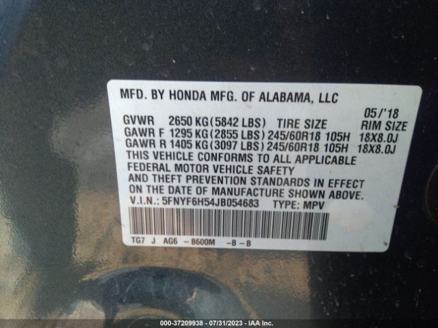 5FNYF6H54JB054683 Honda Pilot Ex-l