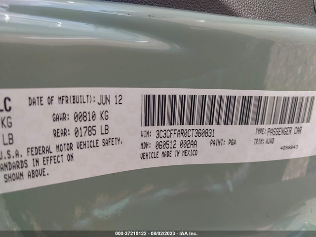 2012 FIAT 500 3C3CFFAR0CT360831 Photo 8