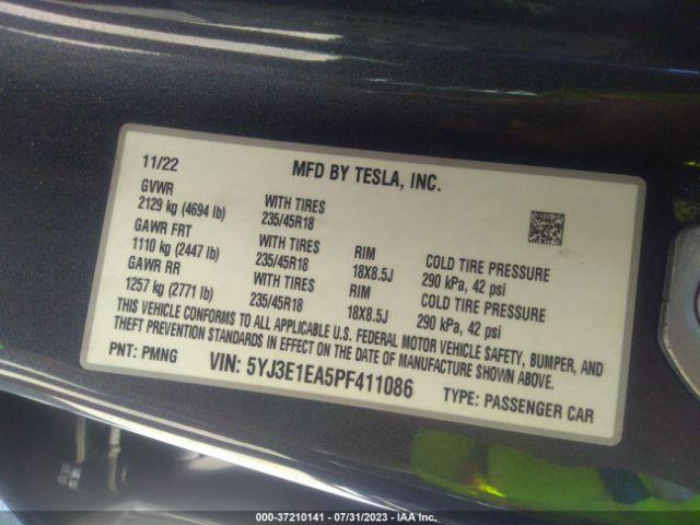 5YJ3E1EA5PF411086 Tesla MODEL 3