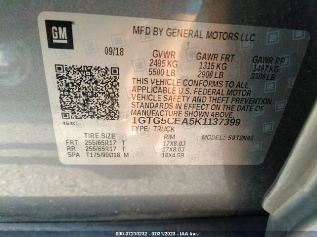 1GTG5CEA5K1137399 GMC Canyon 2wd Sle