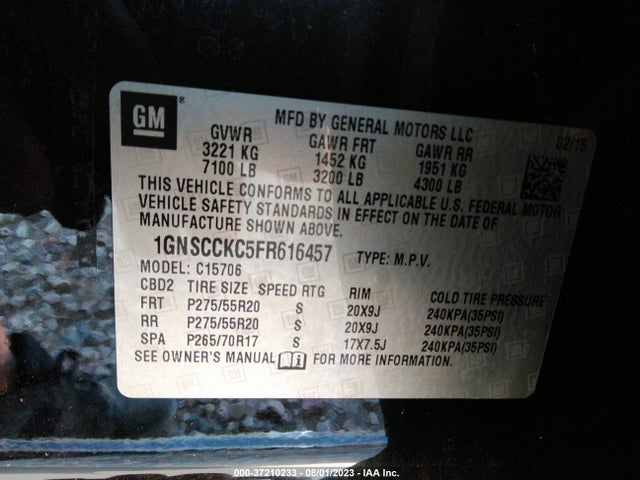 Chevrolet Tahoe Ltz 2015 1GNSCCKC5FR616457 Image 9
