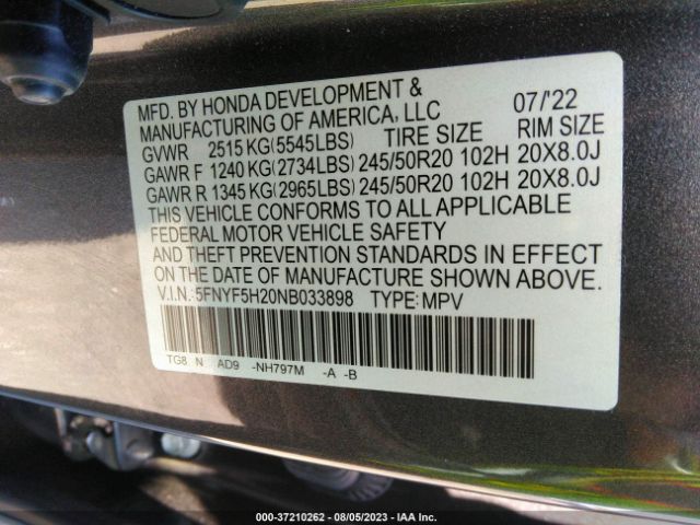 5FNYF5H20NB033898 Honda Pilot Special Edition
