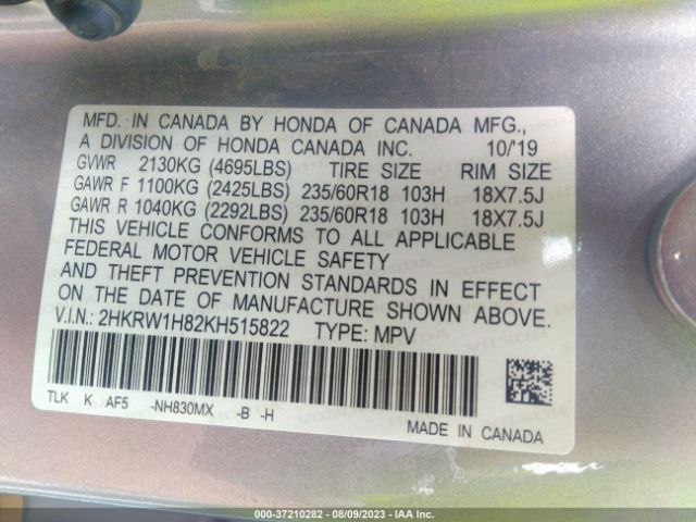 2HKRW1H82KH515822 Honda Cr-v Ex-l