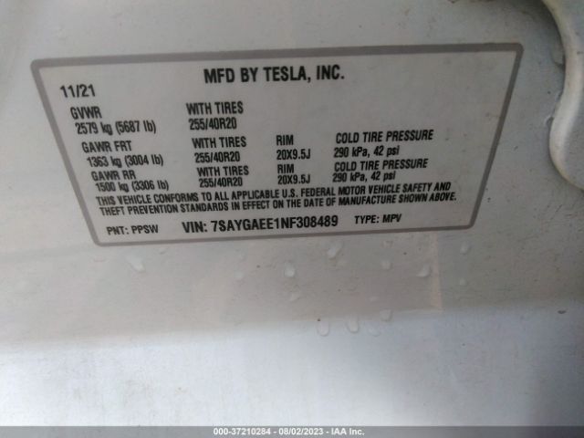 7SAYGAEE1NF308489 Tesla Model Y Long Range
