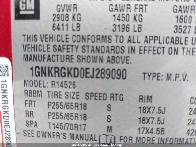 Chevrolet Traverse Lt 2014 1GNKRGKD0EJ289090 Image 10