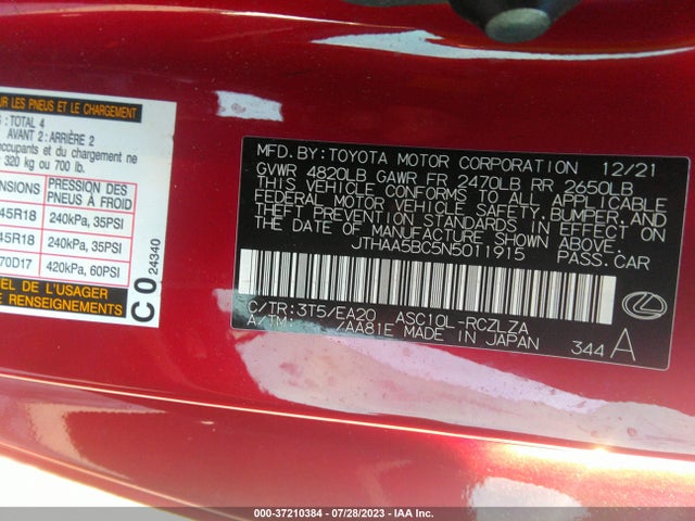 2022 Lexus RC, VIN: JTHAA5BC5N5011915