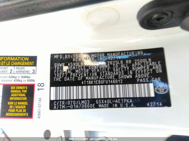 Toyota AVALON LIMITED 2015 4T1BK1EB0FU146012 Image 16