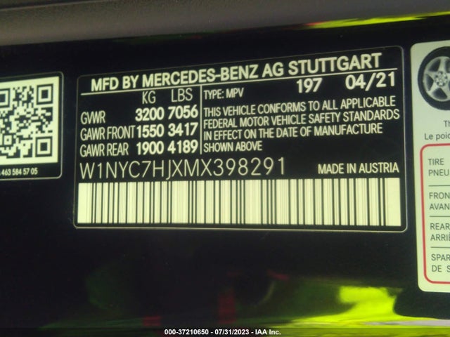 2021 Mercedes-Benz G-Class, VIN: W1NYC7HJXMX398291