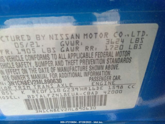 3N1CN8EV2ML890630 Nissan VERSA SV