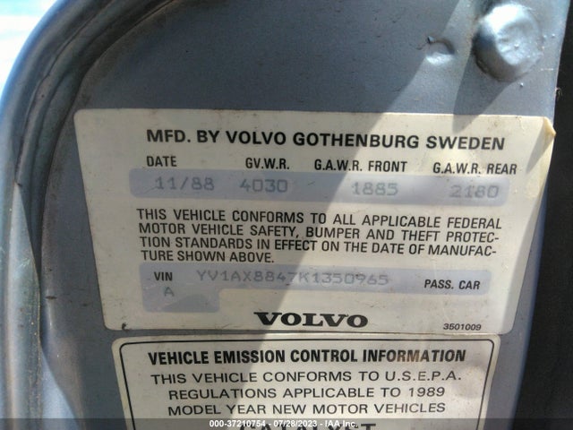 1989 VOLVO 244 DL/GL VIN: YV1AX8847K1350965