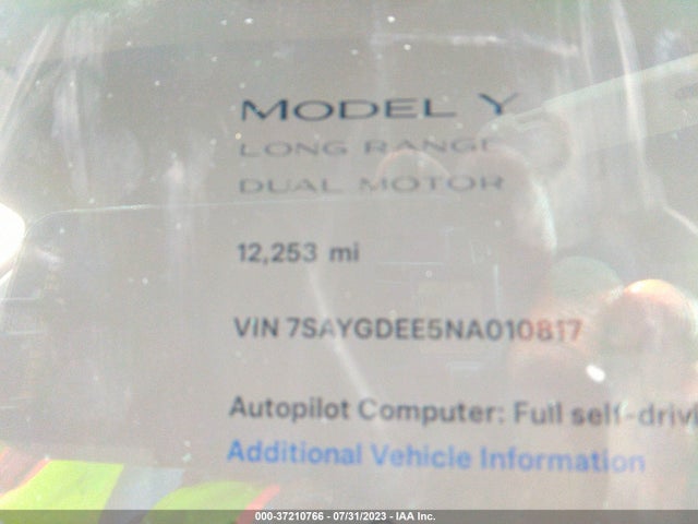 Tesla Model Y Long Range 2022 7SAYGDEE5NA010817 Image 7