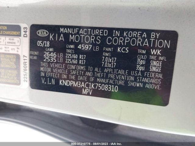 KNDPM3AC1K7508310 KIA Sportage Lx