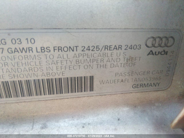 2010 AUDI A4 2.0T PREMIUM PLUS VIN: WAUEFAFL1AN053965