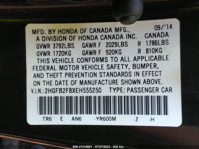 Honda Civic Sedan Ex 2014 2HGFB2F8XEH555250 Image 9