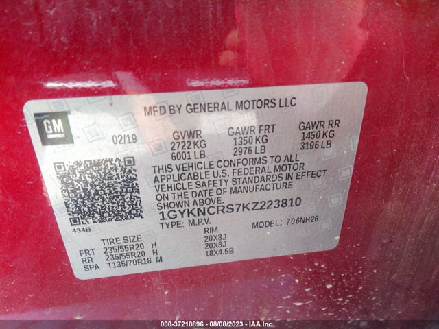 1GYKNCRS7KZ223810 Cadillac Xt5 Luxury Fwd