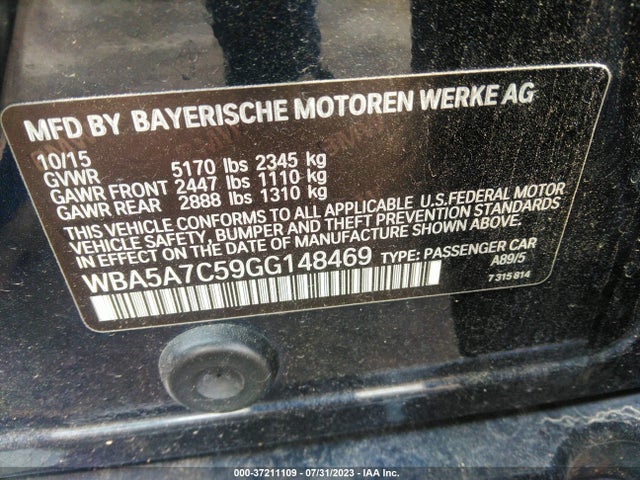 BMW 528i Xdrive 2016 WBA5A7C59GG148469 Image 9