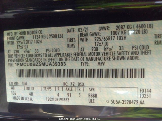 1FMCU0BZ5MUA39383 Ford Escape Se Hybrid