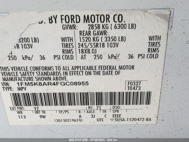 Ford UTILITY POLICE 2015 1FM5K8AR4FGC08955 Image 9