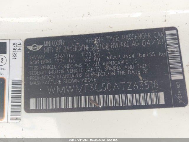 2010 MINI COOPER HARDTOP WMWMF3C50ATZ63518 Photo 8