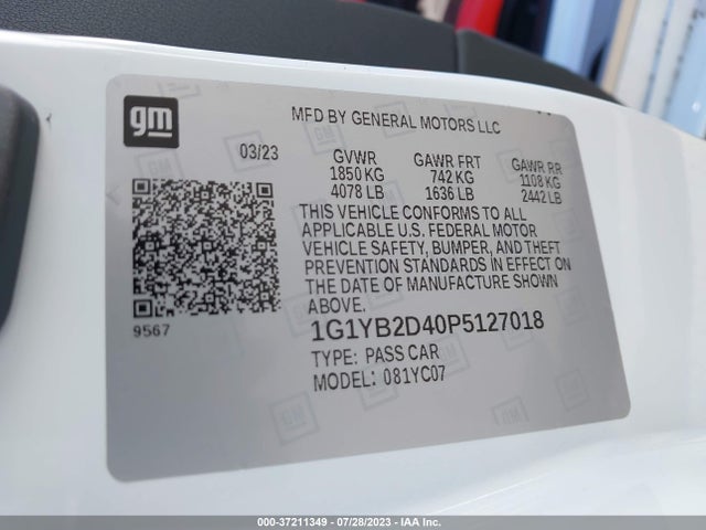 Chevrolet Corvette 2lt 2023 1G1YB2D40P5127018 Image 9