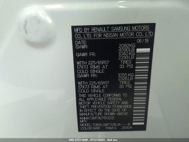 Nissan ROGUE SV 2020 KNMAT2MT9LP502111 Image 16