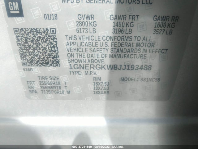 Chevrolet Traverse Lt Cloth 2018 1GNERGKW8JJ193488 Image 15