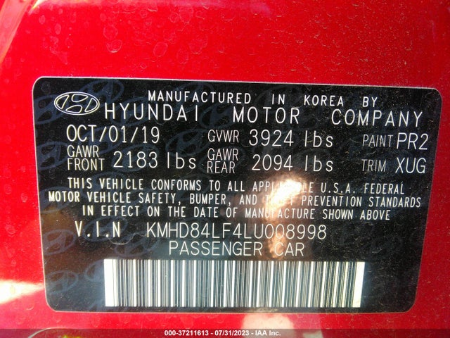 Hyundai ELANTRA SEL 2020 KMHD84LF4LU008998 Image 9