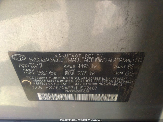 Hyundai Sonata 2.4l 2017 5NPE24AF7HH592487 Image 15