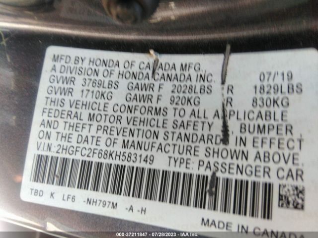 2HGFC2F68KH583149 Honda Civic Sedan Lx