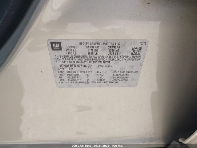 Chevrolet EQUINOX LS 2016 1GNALBEK7GZ107951 Image 9