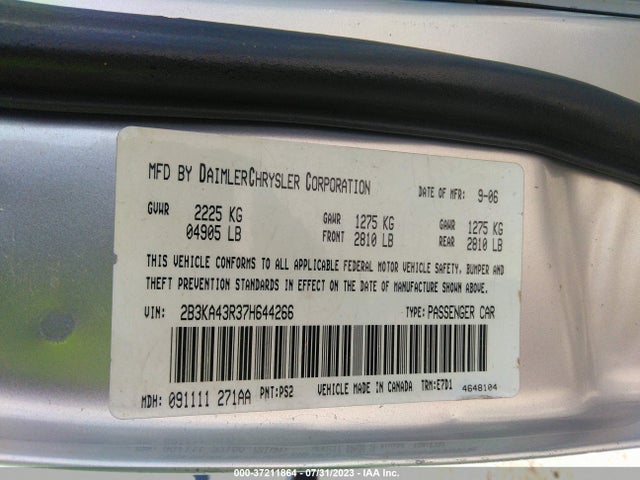 2007 DODGE CHARGER VIN: 2B3KA43R37H644266