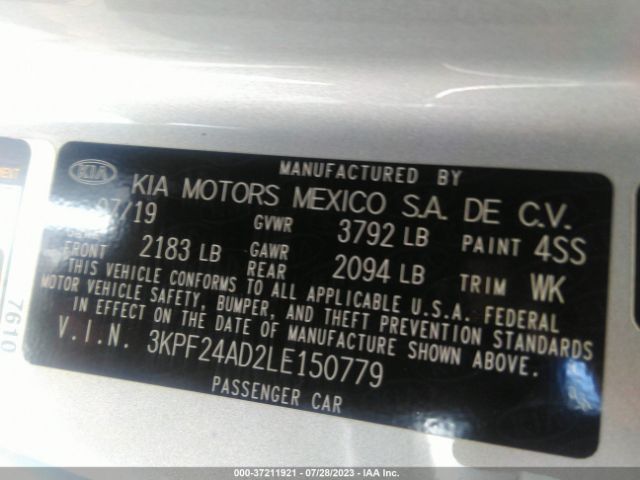 3KPF24AD2LE150779 KIA Forte Lxs