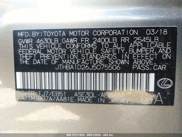 2018 LEXUS IS IS 300 VIN: JTHBA1D26J5075506
