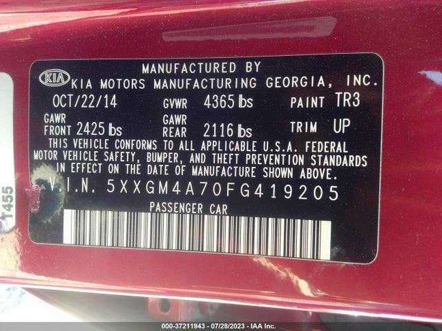 KIA Optima Lx 2015 5XXGM4A70FG419205 Image 15