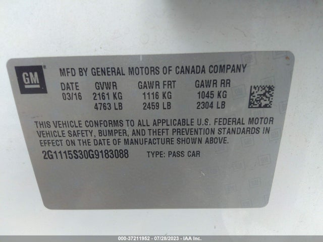 Chevrolet IMPALA LT 2016 2G1115S30G9183088 Image 9