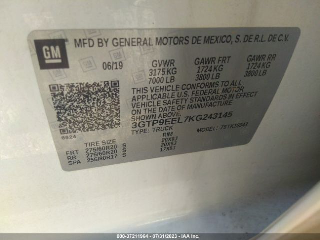 3GTP9EEL7KG243145 GMC Sierra 1500 At4