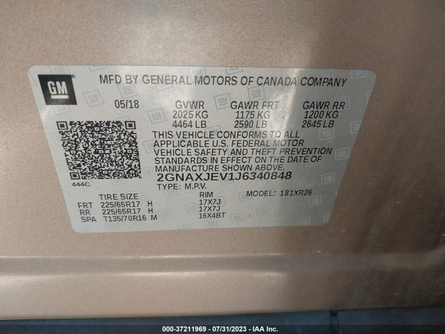 Chevrolet EQUINOX LT 2018 2GNAXJEV1J6340848 Image 9