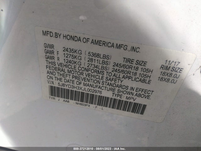 5J8YD3H3XJL002976 Acura MDX