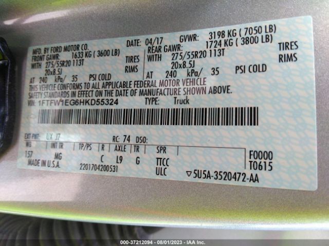 1FTFW1EG6HKD55324 Ford F-150 Xl/xlt/lariat