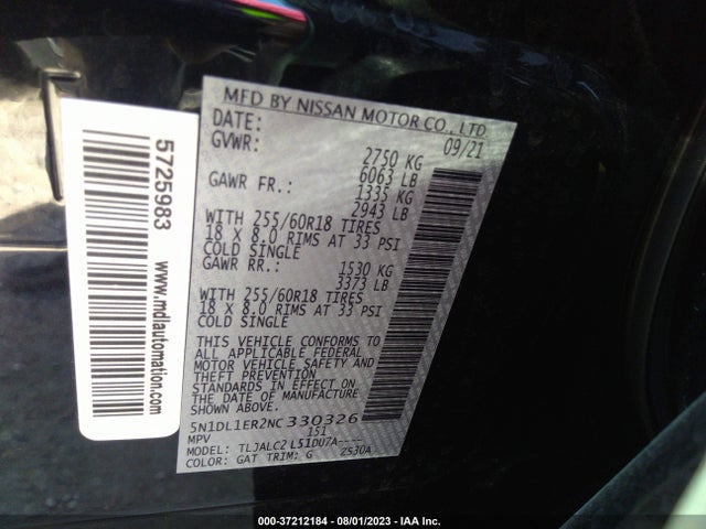2022 Infiniti QX60, VIN: 5N1DL1ER2NC330326