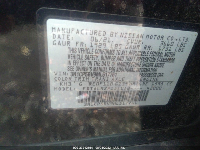2021 NISSAN KICKS S VIN: 3N1CP5BV9ML517761