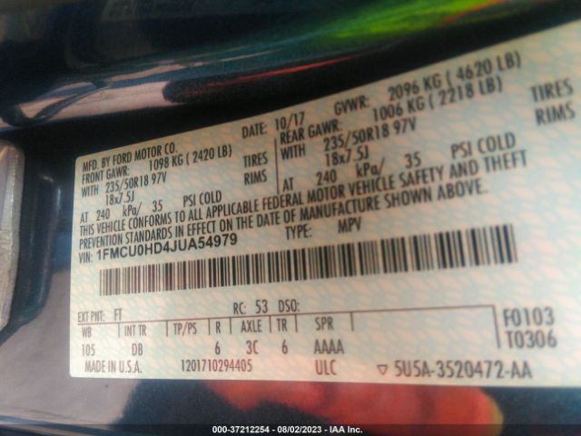 1FMCU0HD4JUA54979 Ford ESCAPE SEL