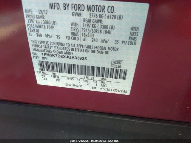 Ford EXPLORER XLT 2018 1FM5K7D8XJGA33925 Image 9