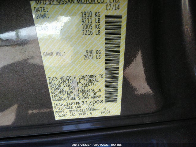 Nissan Altima 2.5 S 2015 1N4AL3AP7FN317008 Image 10