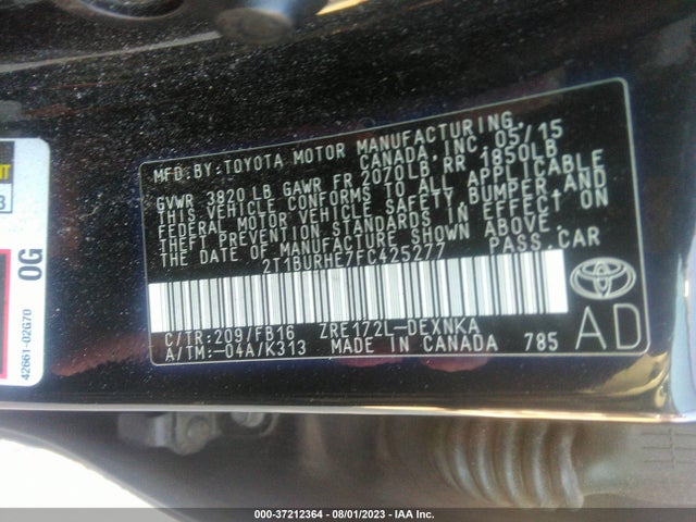 2015 TOYOTA COROLLA L/LE/S/S PLUS/LE PLUS VIN: 2T1BURHE7FC425277
