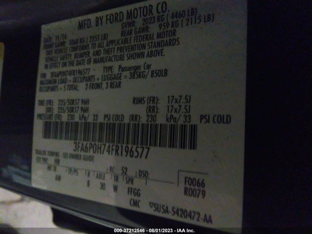 Ford FUSION SE 2015 3FA6P0H74FR196577 Image 16