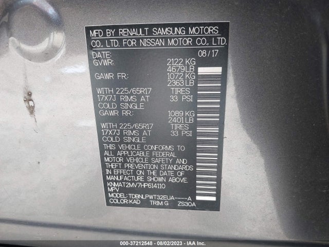 2017 NISSAN ROGUE S VIN: KNMAT2MV7HP614110