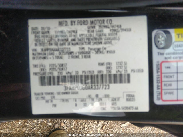 2010 FORD FUSION SEL VIN: 3FAHP0JG0AR337723