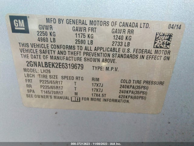 Chevrolet EQUINOX 1LT 2014 2GNALBEK2E6319679 Image 9