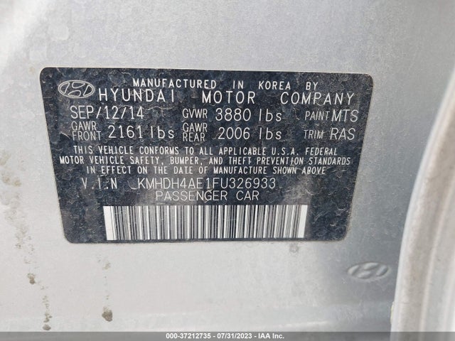 Hyundai ELANTRA SE 2015 KMHDH4AE1FU326933 Image 9
